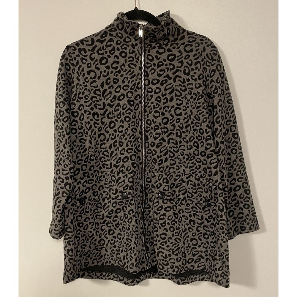 Comfy USA XS Leopard Print Zip Jacket Gray Lagenlook Artsy Pockets